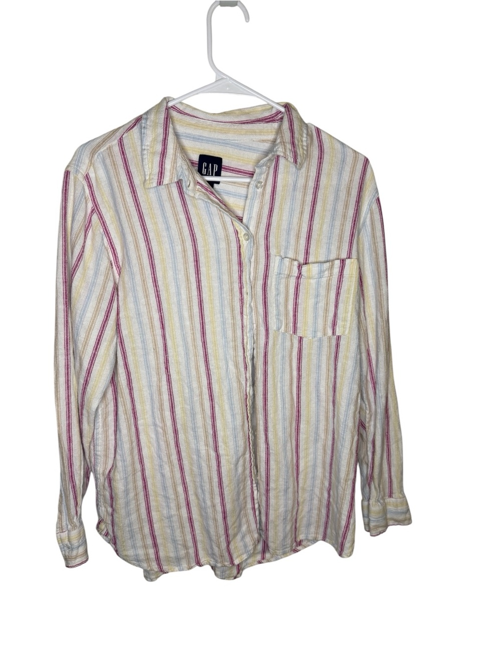 Gap Multicolored Striped Linen Blend Button Down Shirt - Size Large